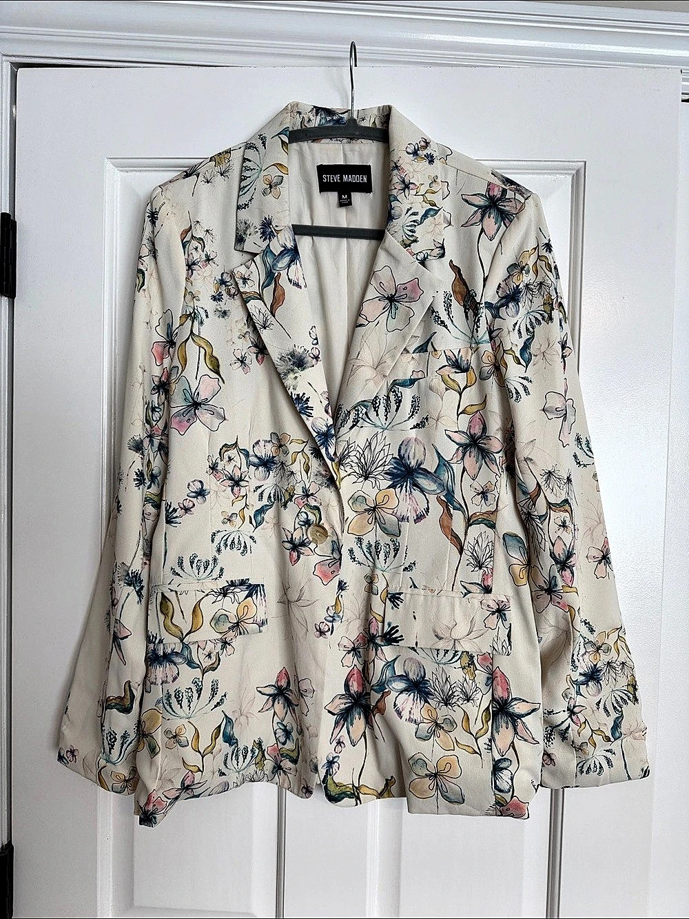 Steve Madden Floral Blazer in Cream & Blue Size Medium Like New